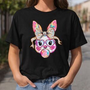 Black Comfort Colors T-Shirt with Colorful Bunny Graphic